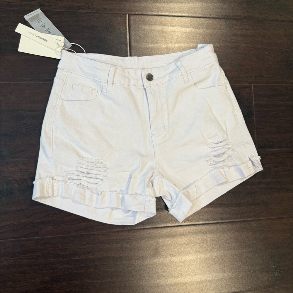 White Distressed Denim Shorts